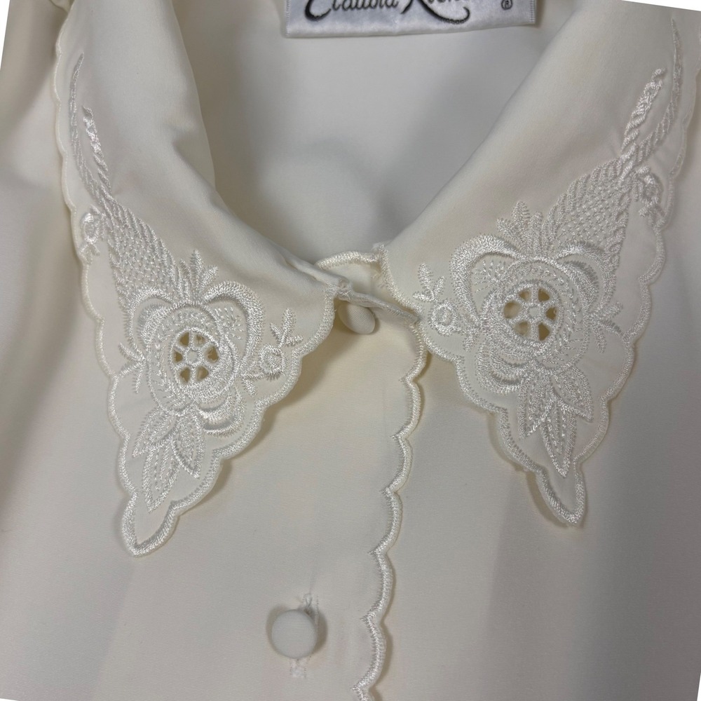 VTG Claudia Richard Size 16‎ Office Cream Floral Embroidered Blouse - Picture 4 of 10